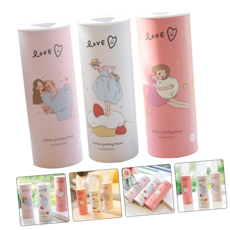 CHILDWEET 3Pcs Printed Hand Tissue Cylinder Roll Portable Facial Tissues