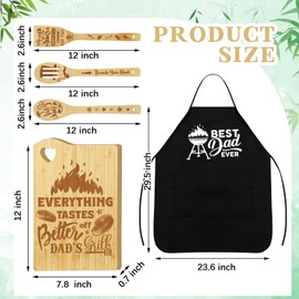 Funnymoom Dad Cutting Board Set with Utensil Best Dad Ever Christmas Dad Gifts for Birthday Engraved Bamboo Cooking Board Gift Set for Papa Stepfather Gifts for Dads from Daughter(Classic)