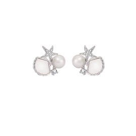 CEYIYA Starfish Stud Earrings for Women - Conch Shell Stud Earrings - Ocean Sea Shell Earrings Plated in 14k Gold White Gold