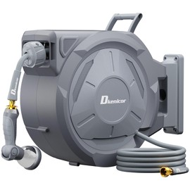 5/8" × 110 ft Retractable Hose Reel, Heavy Duty Retractable Garden Hose Reel Wall Mounted with 10-Pattern Hose Nozzle/Any Length Lock/Slow Return System/180°Swivel Bracket