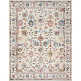 Gertmenian Indoor Boho Area Rug - 8x10 Large, Non Slip, Super Strong, Ideal for High Traffic Areas in Bedroom, Living Room, Kitchen - Cullen, Cream/Multi, 28548