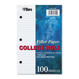 Oxford 62304 Filler Paper, 3H, 20 lb, 5 1/2 x 8 1/2, College Rule, White (Pack of 100 Sheets)