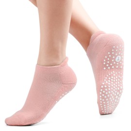 Pilates Socks for Women, Cushioned Ankle Non Slip Socks for Yoga, Hospital, Barre, Sports Home Slipper Socks 4 Pairs Multicolor Size 6-8