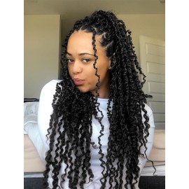 Yanky Twist Crochet Hair 16 Inch Pre Looped Curly Ends Passion Twist & Mini Twist Styles 7 Packs Synthetic Hair Extensions for Women, 1B