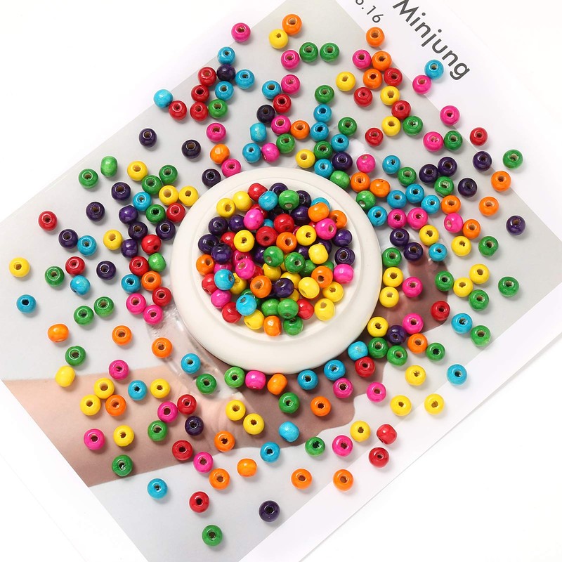 HERZWILD 1000pcs Color Wooden Beads 8mm Colourful Wooden Beads Coloured