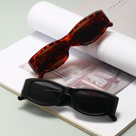 QYVEWY 3 Pack Irregular Rectangle Sunglasses for Women Men Luxury Letter Small Frame Punk Eyewear (3Black)