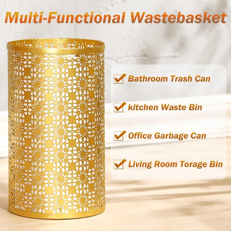 MOCOME Small Metal Garbage Can, Decorative Fans Waste Basket, Elegant