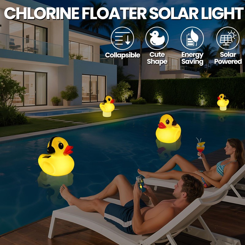 KingSom 2025 Upgraded Pool Chlorine Floater,Duck Chlorine Floaters with Light,Solar