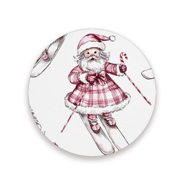 Vibiliyou Coasters Christmas Cute Santa Claus Skiing Coaster,Bar Cup Mat Christmas Decorations as Gifts for Tabletop Protection,Ideal for Housewarming,Kitchen and Bar Decor