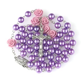 WHLHMK Rosary Beads Catholic for Women With Leather Rosary Pouch, Purple Beads Rosary Necklace with White Leather Pouch, Anglican Prayer Beads Christian Gifts for Women Catholic Gifts