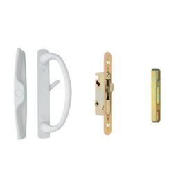 Rockwell Security Euro Charlotte Patio Sliding Door Handle Set with Mortise Lock and Keeper White Finish fits 1-1/2 and 1-3/4 Inch Thick Doors with 3-15/16 Inch Screw Holes CTC