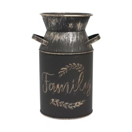 Fauevav Galvanized Milk Can with Greetings and Rope Design, Antique Retro Vase Metal Planter Rustic Vintage Primitive Flower Holder Farmhouse Country Plant for Home Office Decor, 7.5”