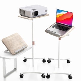 Rolling Laptop Floor Stand, Dual-Purpose for Desk & Floor, Adjustable Height from 16.5" to 51", with 4 Lockable Casters & Book Page Clips, Laptop Stand Ideal for Projectors, Books, Ipads (White)