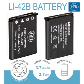 BM Premium 2-Pack of LI-42B Batteries and Dual Battery Charger for Olympus Stylus 1040, 1050W, 1060, 1070, 1200, 7000, 7010, 7020, 7030, 7040, Tough 3000, TG-310, TG-320, VR310, VR320, VR330 Camera