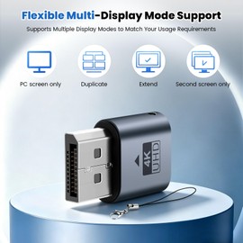 Truhuova DP Dummy Plug 4K DisplayPort Adattatore display virtuale con portachiavi, emulatore EDID Headless Ghost per desktop remoto e server, emulatore di scheda grafica per PC, Mac, Linux (1 pezzo)
