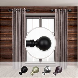 Rod Desyne Home Decorative Globe 1" Diameter Side Window Curtain Rod 12-20" Long (Set of 2) - Black