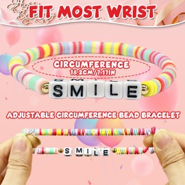 12Pcs Friendship Clay Beaded Bracelets Bulk with Birthday Cards Letter Inspirational Stretch Bracelet Adjustable Colorful Bracelet Y2K Summer Beach Elastic Bracelets for Women Girls Teens Party Favors
