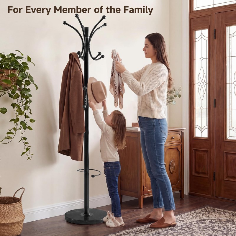 DongRong Marble Base Coat Rack Freestanding, 360° Rotary 16 Hooks