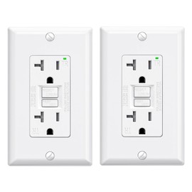 ELEGRP GFCI Outlet 20 Amp, Self-Test GFI Electrical Outlet with Narrow Design, Tamper Resistant GFCI Receptacle with LED Indicator, UL Listed, Matte White, Wall Plate Included, 2 Pack