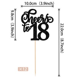 12 piezas de centro de mesa de felicitación a 18 barras de centro de mesa con purpurina de doble cara para tartas de 18 cumpleaños, número 18 centros de mesa, decoración de flores para suministros de