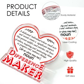 Difference Maker Gifts for Women Men, Thank You Gifts for Mentor Manager Boss Coach Coworker Staff, Appreciation Ideas Gifts Inspirational Gifts Difference Maker Definition Decor Acrylic Signs Plaques