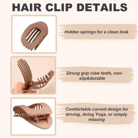 8PCS Flat Hair Claw Clips for Thick Hair Women, Matte Large Hair Clips with Strong Hold, Neutral Solid Colours, Nonslip French Claw Clip for Daily Work Office Styling