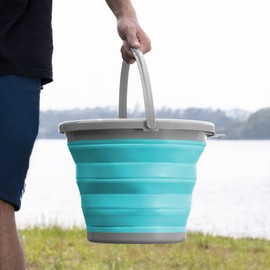 Navaris Collapsible Bucket 10L - Folding Pail for Camping, Beach, Gardening, Fishing, Water, Washing, Laundry, Cleaning, Travelling - Blue