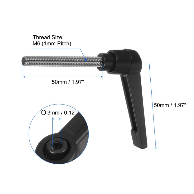 sourcing map 4pcs Clamping Lever Handles, M6 x 50mm 304