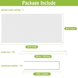 Mckanti 8x24FT Garden Mesh Netting, Fine Plant Covers with 30Pcs Cable Ties & 10Pcs Garden Nails, Garden Bed Netting Cover for Plants Vegetables Garden Row Greenhouse Patio Barrier Net