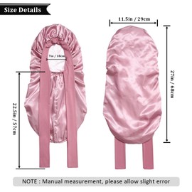AWAYTR Long Satin Bonnet for Sleeping - Double Layer Reversible Silk Bonnet for Long Hair Women Sleeping Cap with Tie Band (Rose Gold+Pink)