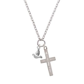 Delight Jewelry Silvertone 2-D Small Dove I Have Plans for You Engraved Cross Zoey Necklace, 28"