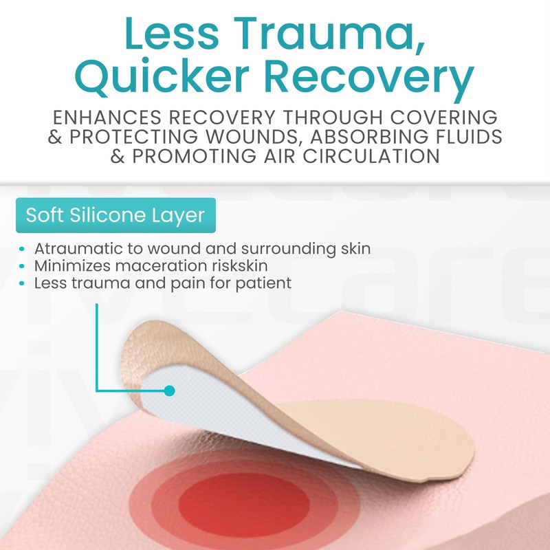ViveCare Silicone Foam Dressing 2x2 with Border Adhesive - Bed