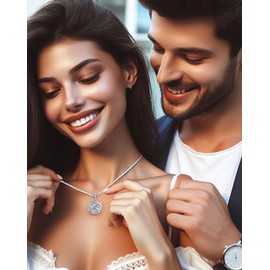 Moissanite Luxury Diamond Sterling Silver Gift Necklace for Women, Wife Birthday Anniversary Mother Wedding Present, Certified Moissanite Pendant Gift for her (2 Carat Cirle)