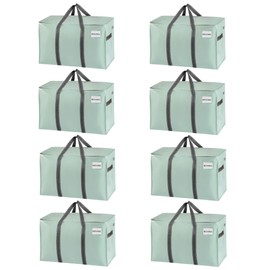 VENO 8 Pack Moving Bags and Large Christmas Storage Bins with lids. Alternative to Moving Boxes, Packing Supplies for College. Extra Large Heavy Duty Totes for Packaging (Shiny Light Green, 8 Pack)