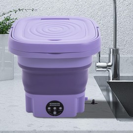 LINISHOP Foldable Washing Machine 8L Portable Mini Washer Semi-automatic Freestanding Washing Machine Pure Copper Motor w/Removable Drainage Basket for RV Travel Camping Apartment (Purple)