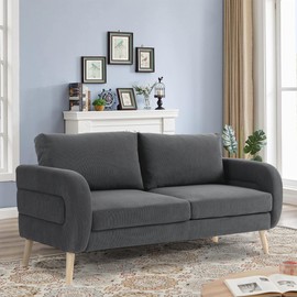 HXZDZ Loveseat Sofa, 63" Dark Grey Corduroy Love Seat Couch for Living Room, Mid Century Modern Couch with Spring Cushion, Small Couch for Small Spaces Bedroom Apartment Office