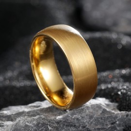 King Will Dome 8mm Tungsten Carbide Ring for Men 14K Gold Dome Matte Brushed Wedding Band Comfort Fit 11