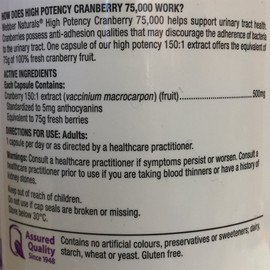 Webber Naturals Cranberry 75000 High Potency 120 Capsules, Urinary Tract Support