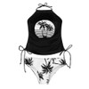 Womens Coconut Tree Drawstring Halter Tankini Set Two-Piece Tankini Set