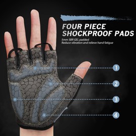 HTZPLOO - Guantes de bicicleta para hombres y mujeres, con almohadilla antideslizante que absorbe los golpes, peso ligero, ajuste agradable, guantes de bicicleta de medio dedo (gris, XL)