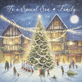 Hunts England - Son And Family Luxury Christmas Card - 'Christmas Eve' - To A Special Son & Family - Milo's Gallery Collection - Christmas Verse Inside