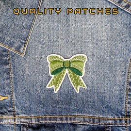 AAVEDGE Green Bow Iron On Patches for Clothes, Adorable Cute Girls Patch Embroidered Fabric Appliqué, Charming DIY Durable Iron On Patches for Clothing, Jeans, Backpacks, Jackets, Hats & Bags