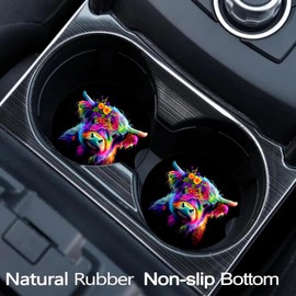 Car Coasters for Cup Holders,2 Pack Highland Cow Car Cup Holder Coasters,2.75" Universal Size Anti Slip Rubber Mat,Automotive Cup Holder Decal Decor Accessories,Cow Gifts for Women,Men,Mom,Her