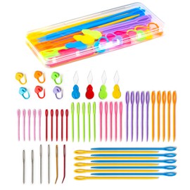 56PCS Yarn Needles Crochet Set – Includes Bent Tapestry Needles, Blunt Needles, Large-Eye Plastic Sewing Needles, Threaders & Storage Box for Knitting, Crocheting & DIY Crafts