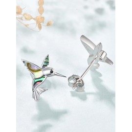 Dreamboat Hummingbird Bird Stud Earrings for Women 925 Sterling Silver Abalone Shell Jewelry Gifts