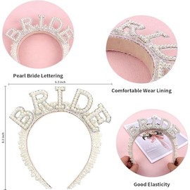 Bride Headband, Bride To Be White Hairband, With Pearl Glasses, Women Bride's Pearl Headband Bridal Shower Headdress Costume Wedding Gift for Hen Party Engagement Pageant Hair Accessories