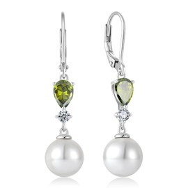 EJARY Pearl Earrings for Women 925 Sterling Silver Dangle Drop Pearls Earring Jewelry with Peridot