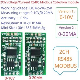 미니 2CH 전압 전류 수집기 모듈 RS485 ADC 0-5V 0-10V 4-20MA 직렬 포트 UART AI 입력 PLC 아날로그 IO [03 Power 5V IN0-10V] Mini 2CH Voltage Current Collector Module RS485 ADC 0-5V 0-10V 4-20MA Serial Port UART AI Input PLC Analog IO [03 Power 5V IN0-10V]