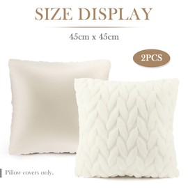 EZESO Soft Plush Cushion Covers, Set of 2 Neutral Decorative Square Leaf Velvet Throw Pillow Cover 45 x 45 cm with Smooth Zip for Sofa Bedroom Car Home Decor (White)