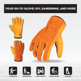 WORK MAXX Gardening Gloves for Men and Women - Tough, Thorn Proof Comfortable Breathable Mens Gardening Gloves – Protective Garden Gloves for Men with Strong Grip (ORANGE, S)
